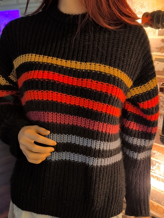 Volcom Sweaters - Volcom Black Large Sweater with Yellow, Red, Pink and Gray Stripes